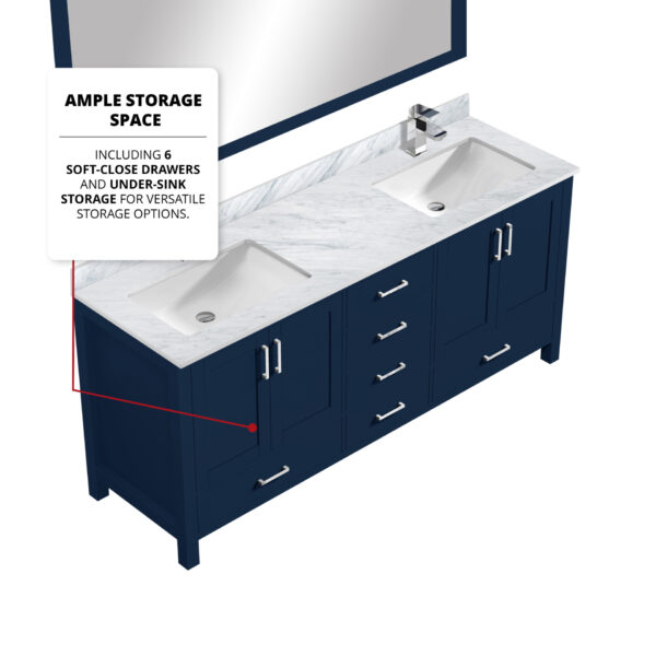 Jacques 72 in. W x 22 in. D Navy Blue Double Bath Vanity and 28 in. Mirror