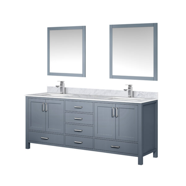 Jacques 80 in. W x 22 in. D Dark Grey Double Bath Vanity, Carrara Marble Top, Faucet Set, and 30 in. Mirrors