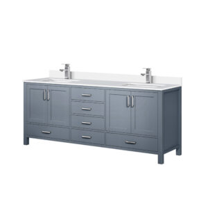 Jacques 80 in. W x 22 in. D Dark Grey Double Bath Vanity, White Quartz Top, and Faucet Set