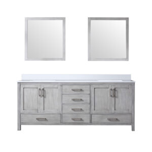 Jacques 80 in. W x 22 in. D Distressed Grey Bath Vanity, Cultured Marble Top, and 30 in. Mirror