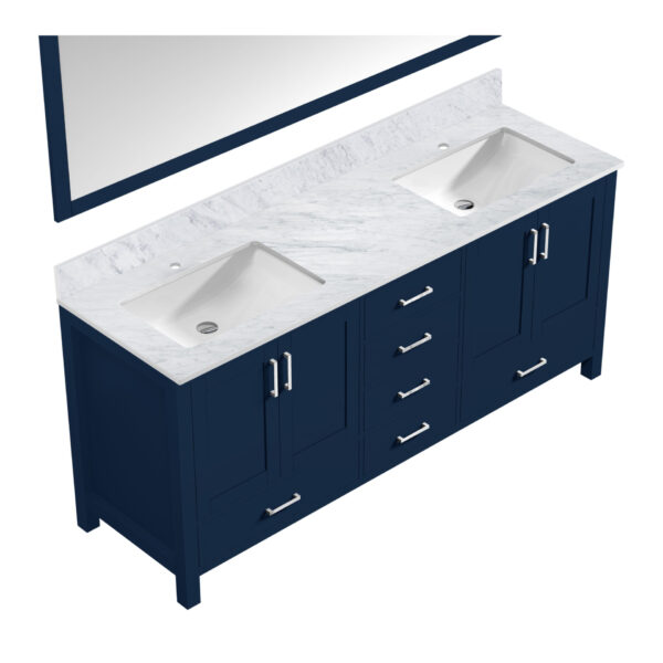 Jacques 80 in. W x 22 in. D Navy Blue Double Bath Vanity, Carrara Marble Top, and 30 in. Mirrors