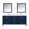 Jacques 80 in. W x 22 in. D Navy Blue Double Bath Vanity, Carrara Marble Top, Faucet Set, and 30 in. Mirrors