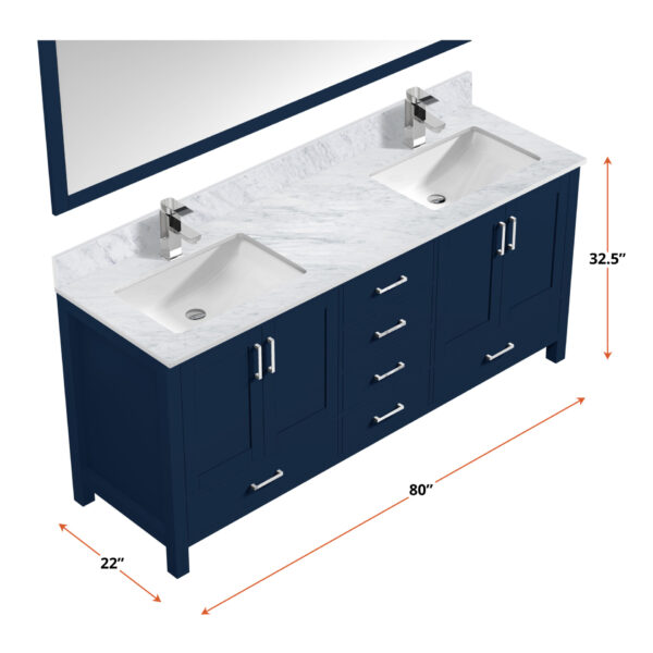 Jacques 80 in. W x 22 in. D Navy Blue Double Bath Vanity and 30 in. Mirrors