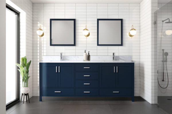 Jacques 80 in. W x 22 in. D Navy Blue Double Bath Vanity and 30 in. Mirrors