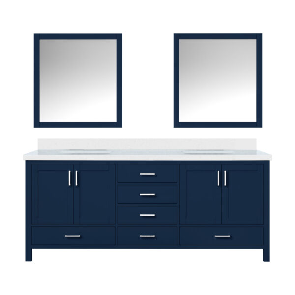 Jacques 80 in. W x 22 in. D Navy Blue Bath Vanity, Cultured Marble Top, and 30 in. Mirror