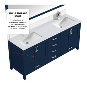 Jacques 80 in. W x 22 in. D Navy Blue Bath Vanity and Cultured Marble Top