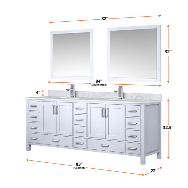 Jacques 84 in. W x 22 in. D White Double Bath Vanity and 34 in. Mirrors