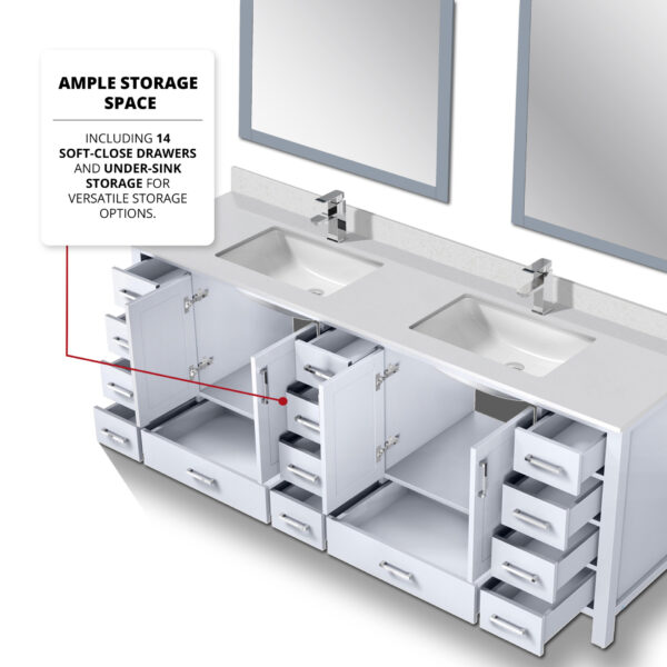 Jacques 84 in. W x 22 in. D White Double Bath Vanity and White Quartz Top