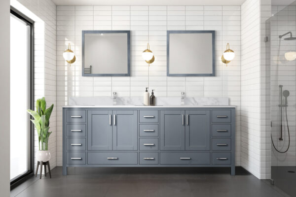 Jacques 84 in. W x 22 in. D Dark Grey Double Bath Vanity and 34 in. Mirrors