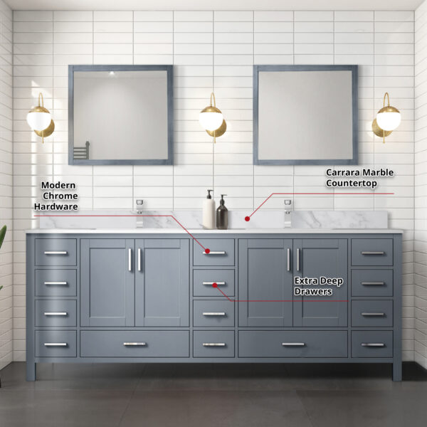 Jacques 84 in. W x 22 in. D Dark Grey Double Bath Vanity and 34 in. Mirrors