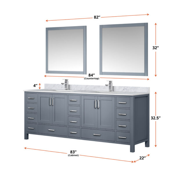 Jacques 84 in. W x 22 in. D Dark Grey Double Bath Vanity and 34 in. Mirrors