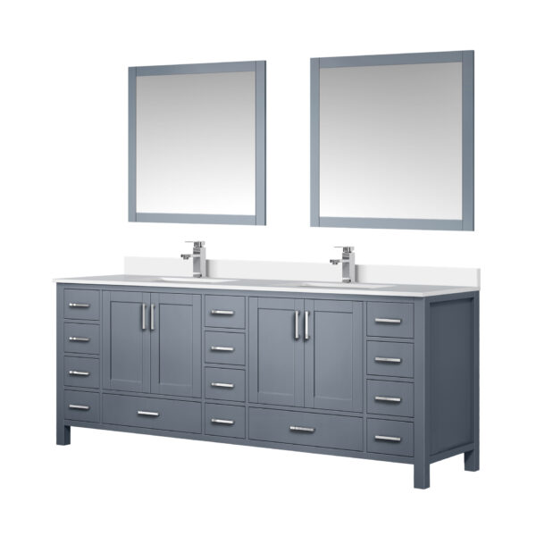 Jacques 84 in. W x 22 in. D Dark Grey Bath Vanity, Cultured Marble Top, Faucet Set, and 34 in. Mirror