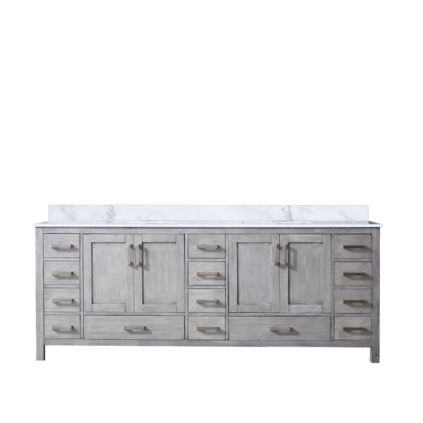 Jacques 84 in. W x 22 in. D Distressed Grey Double Bath Vanity and Carrara Marble Top