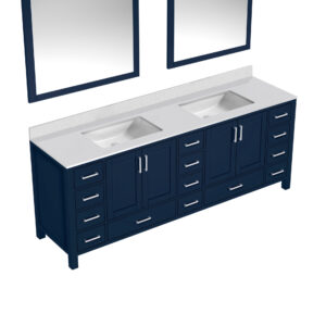 Jacques 84 in. W x 22 in. D Navy Blue Bath Vanity, Cultured Marble Top, and 34 in. Mirror