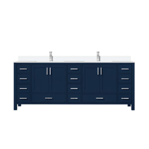 Jacques 84 in. W x 22 in. D Navy Blue Double Bath Vanity, White Quartz Top, and Faucet Set