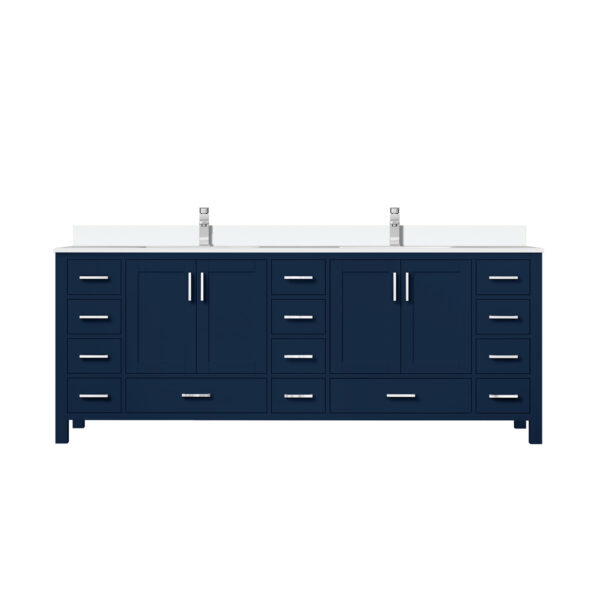 Jacques 84 in. W x 22 in. D Navy Blue Double Bath Vanity, White Quartz Top, and Faucet Set