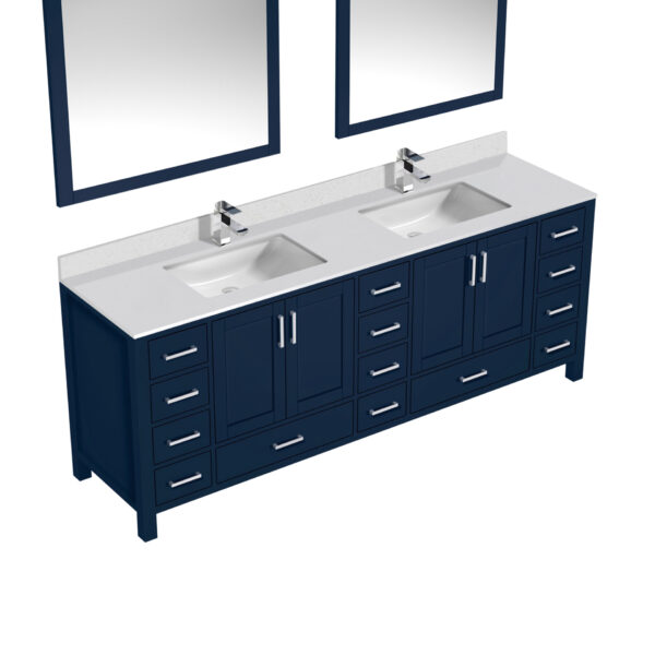 Jacques 84 in. W x 22 in. D Navy Blue Bath Vanity, Cultured Marble Top, Faucet Set, and 34 in. Mirror