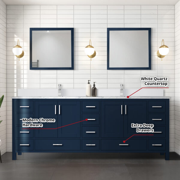 Jacques 84 in. W x 22 in. D Navy Blue Double Bath Vanity and White Quartz Top