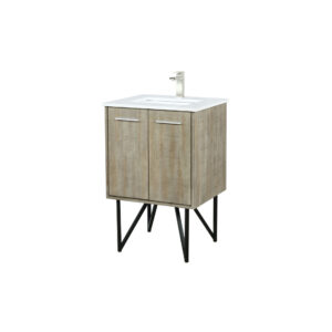 Lancy 24W x 20D Rustic Acacia Bath Vanity, Cultured Marble Top and Brushed Nickel Faucet Set