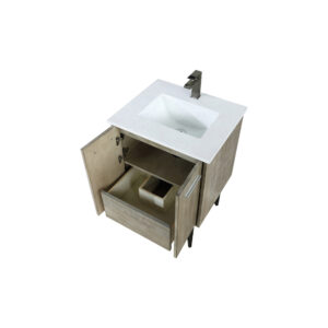 Lancy 24W x 20D Rustic Acacia Bath Vanity, Cultured Marble Top and Gun Metal Faucet Set