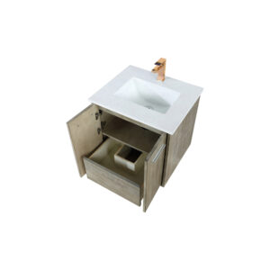 Fairbanks 24W x 20D Rustic Acacia Bath Vanity, Cultured Marble Top and Rose Gold Faucet Set