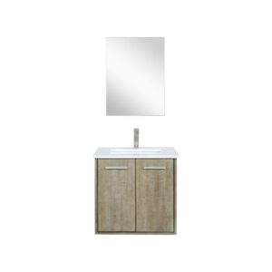 Fairbanks 24W x 20D Rustic Acacia Bath Vanity, Cultured Marble Top, Brushed Nickel Faucet Set and 18Mirror