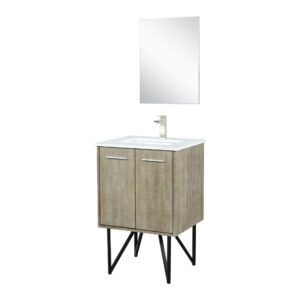 Lancy 24W x 20D Rustic Acacia Bath Vanity, Cultured Marble Top, Brushed Nickel Faucet Set and 18Mirror