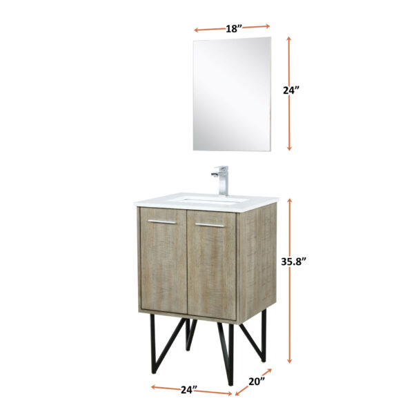 Lancy 24W x 20D Rustic Acacia Bath Vanity, White Quartz Top and Chrome Faucet Set