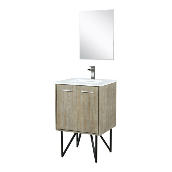 Lancy 24W x 20D Rustic Acacia Bath Vanity, Cultured Marble Top, Gun Metal Faucet Set and 18Mirror