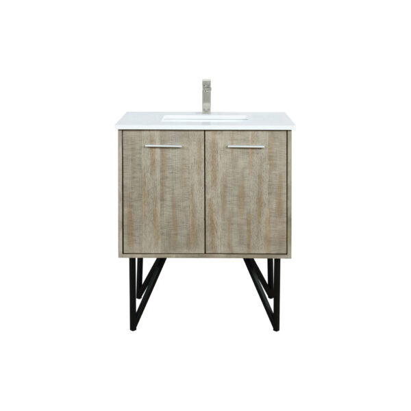 Lancy 30W x 20D Rustic Acacia Bath Vanity, Cultured Marble Top and Brushed Nickel Faucet Set