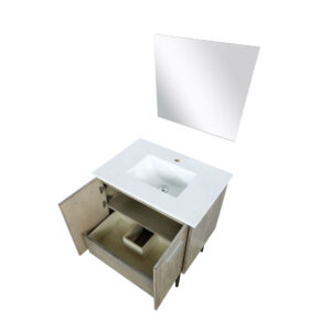 Lancy 30W x 20D Rustic Acacia Bath Vanity, White Quartz Top and 28Mirror