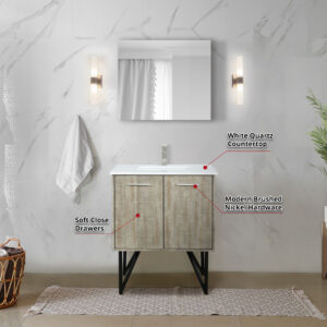 Lancy 30W x 20D Rustic Acacia Bath Vanity and White Quartz Top