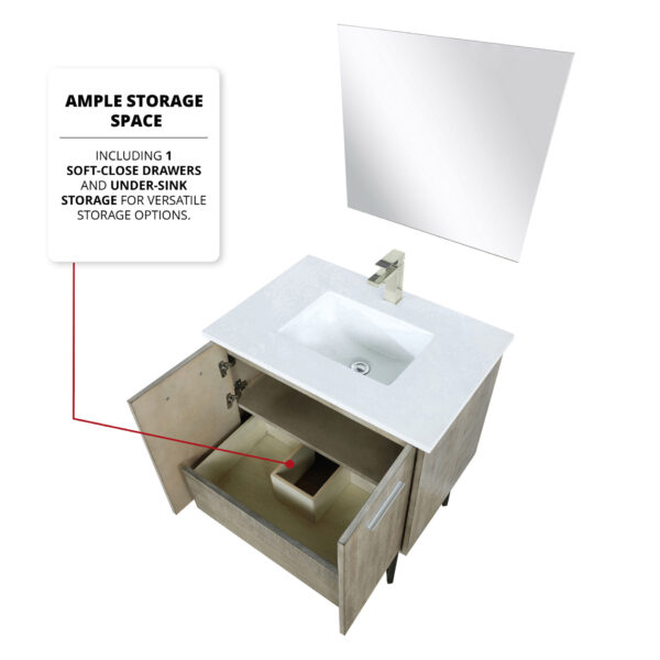 Lancy 30W x 20D Rustic Acacia Bath Vanity, Cultured Marble Top and Chrome Faucet Set