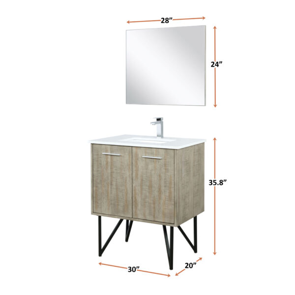 Lancy 30W x 20D Rustic Acacia Bath Vanity and White Quartz Top