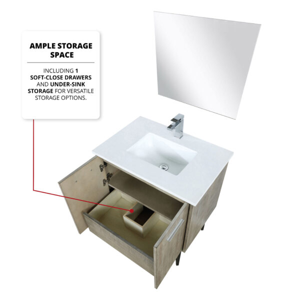 Lancy 30W x 20D Rustic Acacia Bath Vanity and White Quartz Top