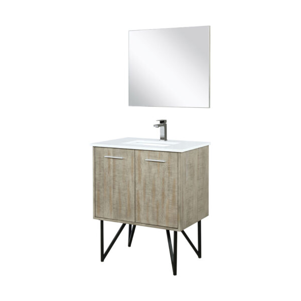 Lancy 30W x 20D Rustic Acacia Bath Vanity, Cultured Marble Top, Gun Metal Faucet Set and 28Mirror