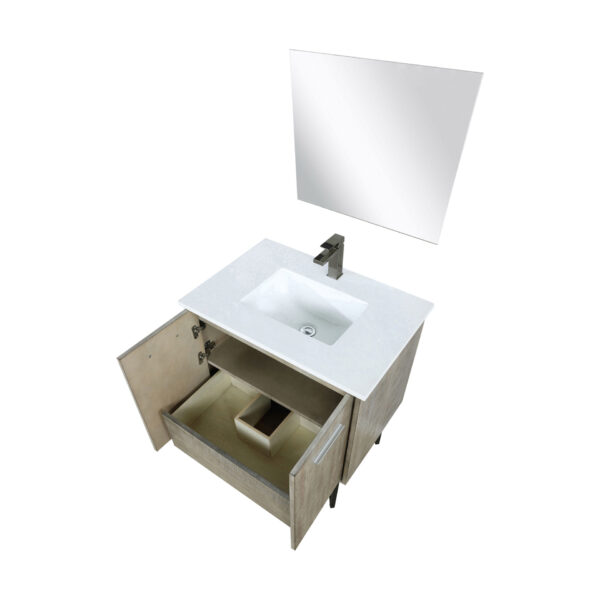 Lancy 30W x 20D Rustic Acacia Bath Vanity, Cultured Marble Top, Gun Metal Faucet Set and 28Mirror