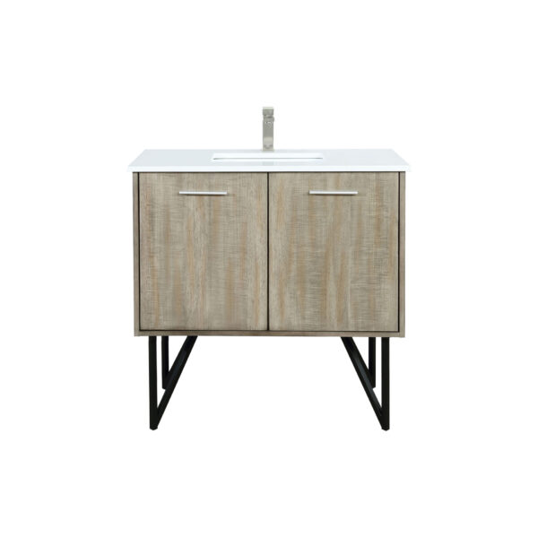 Lancy 36W x 20D Rustic Acacia Bath Vanity, Cultured Marble Top and Brushed Nickel Faucet Set