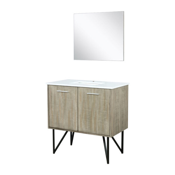 Lancy 36W x 20D Rustic Acacia Bath Vanity, White Quartz Top and 28Mirror