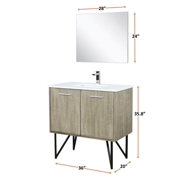 Lancy 36W x 20D Rustic Acacia Bath Vanity and White Quartz Top