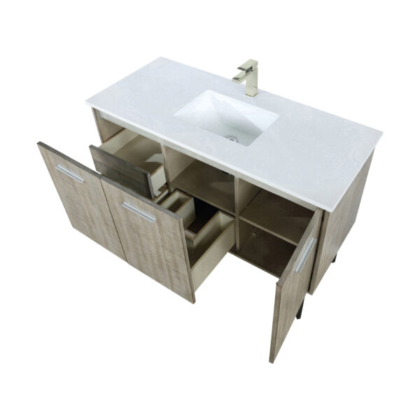 Lancy 48W x 20D Rustic Acacia Bath Vanity, Cultured Marble Top and Brushed Nickel Faucet Set