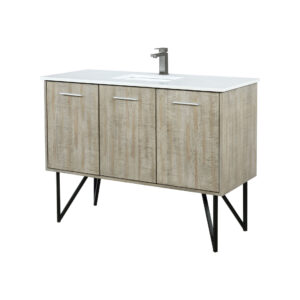 Lancy 48W x 20D Rustic Acacia Bath Vanity, Cultured Marble Top and Gun Metal Faucet Set