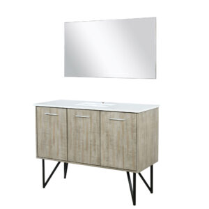 Lancy 48W x 20D Rustic Acacia Bath Vanity, White Quartz Top and 43Mirror