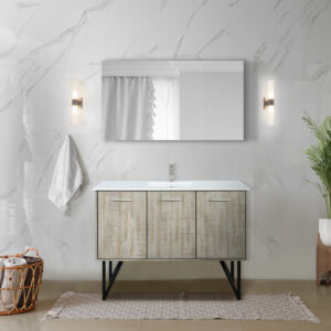 Lancy 48W x 20D Rustic Acacia Bath Vanity, Cultured Marble Top and Brushed Nickel Faucet Set