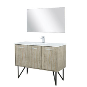 Lancy 48W x 20D Rustic Acacia Bath Vanity, Cultured Marble Top, Chrome Faucet Set and 43Mirror