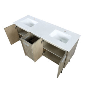 Lancy 60W x 20D Rustic Acacia Double Bath Vanity and White Quartz Top