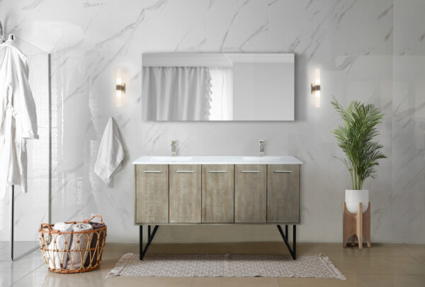 Lancy 60W x 20D Rustic Acacia Double Bath Vanity and White Quartz Top