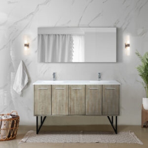 Lancy 60W x 20D Rustic Acacia Double Bath Vanity, Cultured Marble Top and Chrome Faucet Set