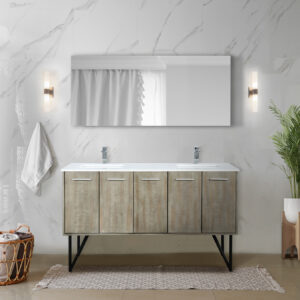 Lancy 60W x 20D Rustic Acacia Double Bath Vanity, Cultured Marble Top and Chrome Faucet Set