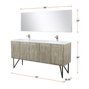 Lancy 72W x 20D Rustic Acacia Double Bath Vanity, Cultured Marble Top and Chrome Faucet Set